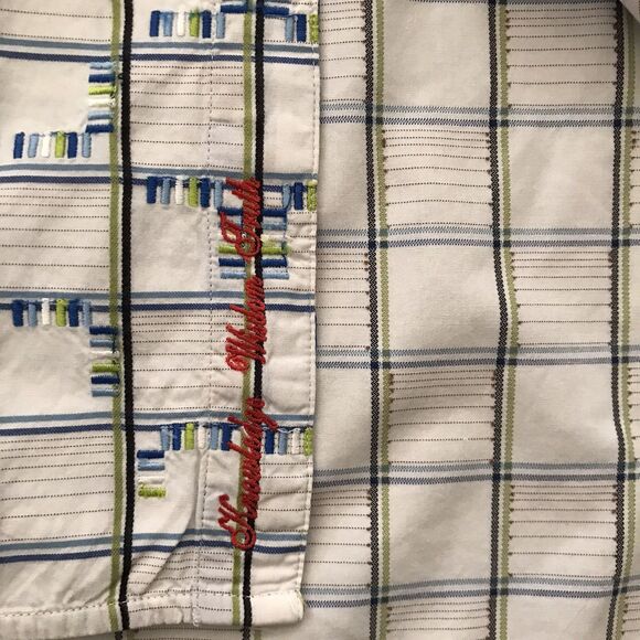 Robert Graham White Blue Check Embroidered Geometric Cotton Long Sleeve Shirt XL - Picture 5 of 9